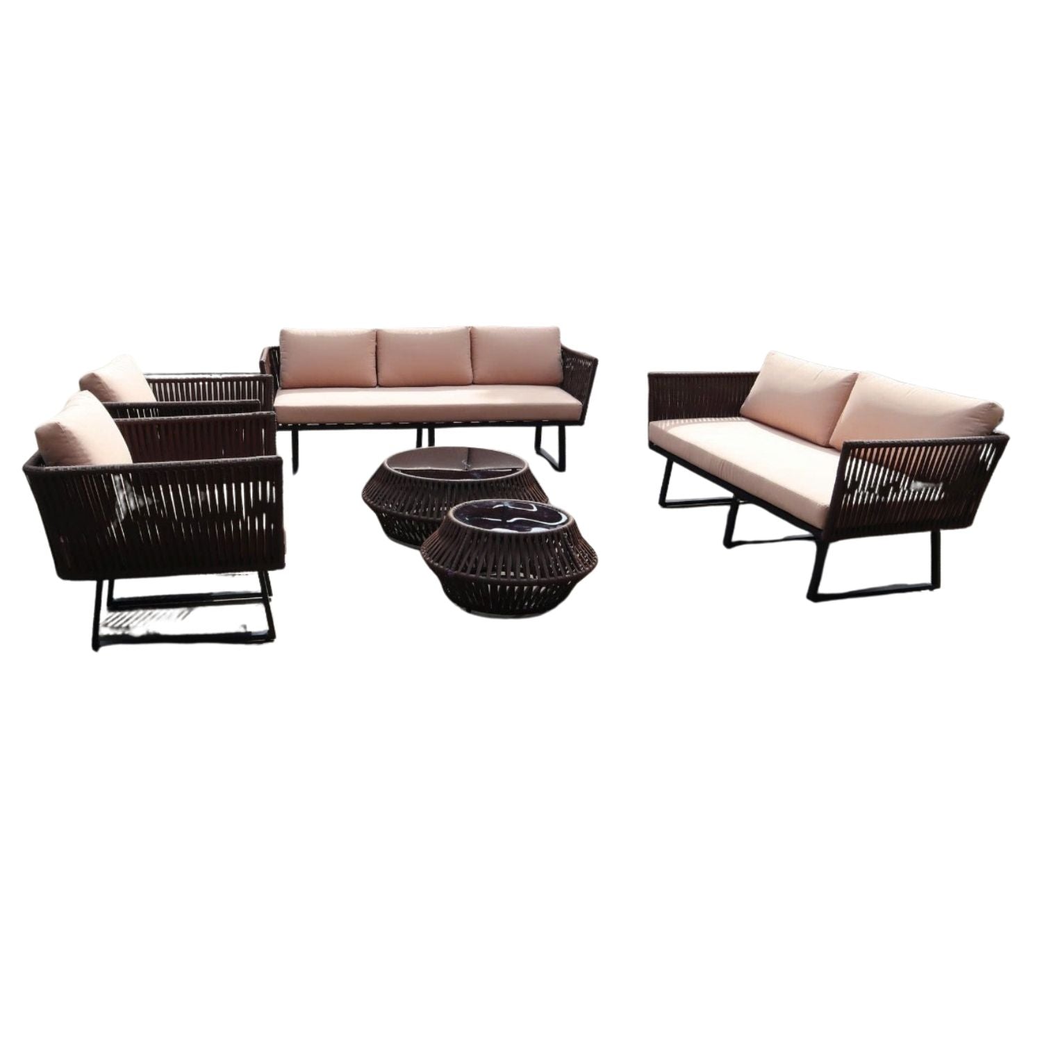 Juego de Terraza Cuerda Nautica Plana 6 Piezas Café